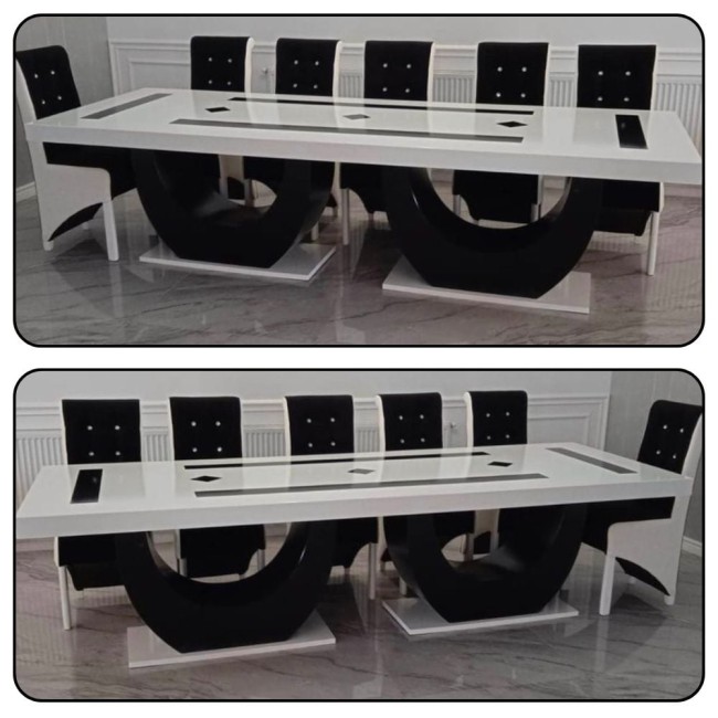 Masă living cu 12 scaune culoare alb cu negru