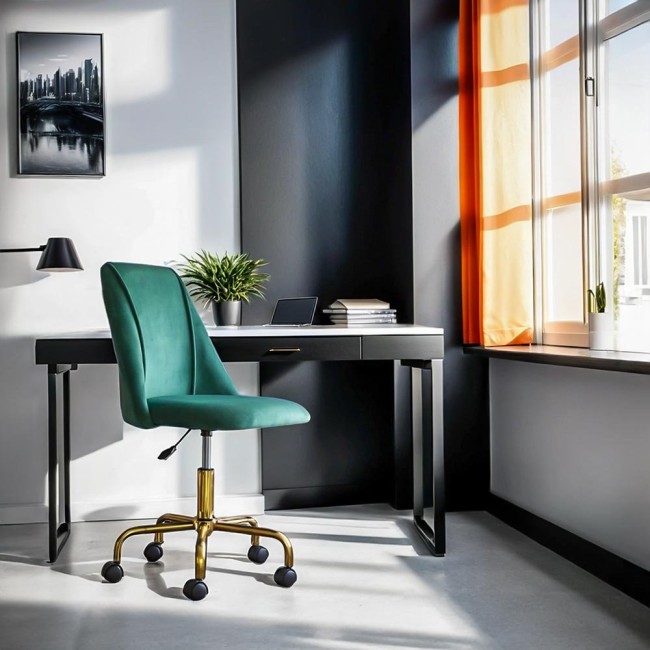 Scaune de birou elegante din catifea și bază aurie OFF 642 Verde