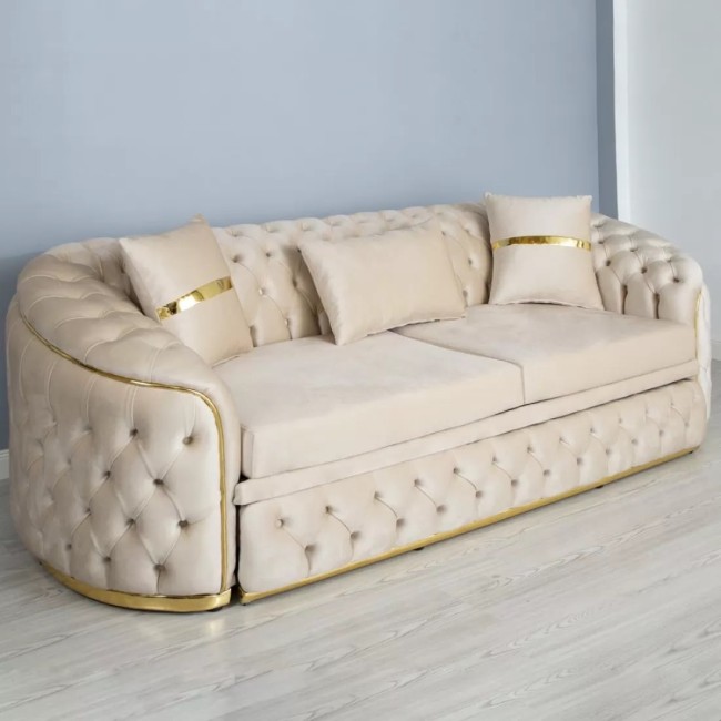 Canapea extensibilă model PARIS 3 locuri, tapițată catifea bej