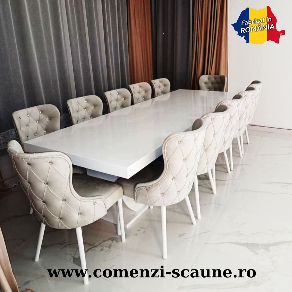 Set masă bucătărie cu 12 scaune pe culoarea crem