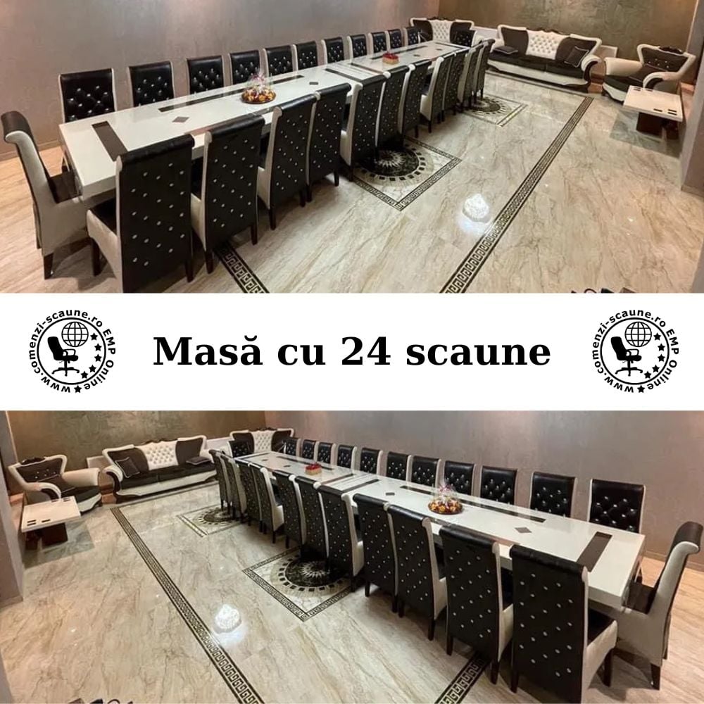 Set masă mare cu 24 scaune crem cu maro