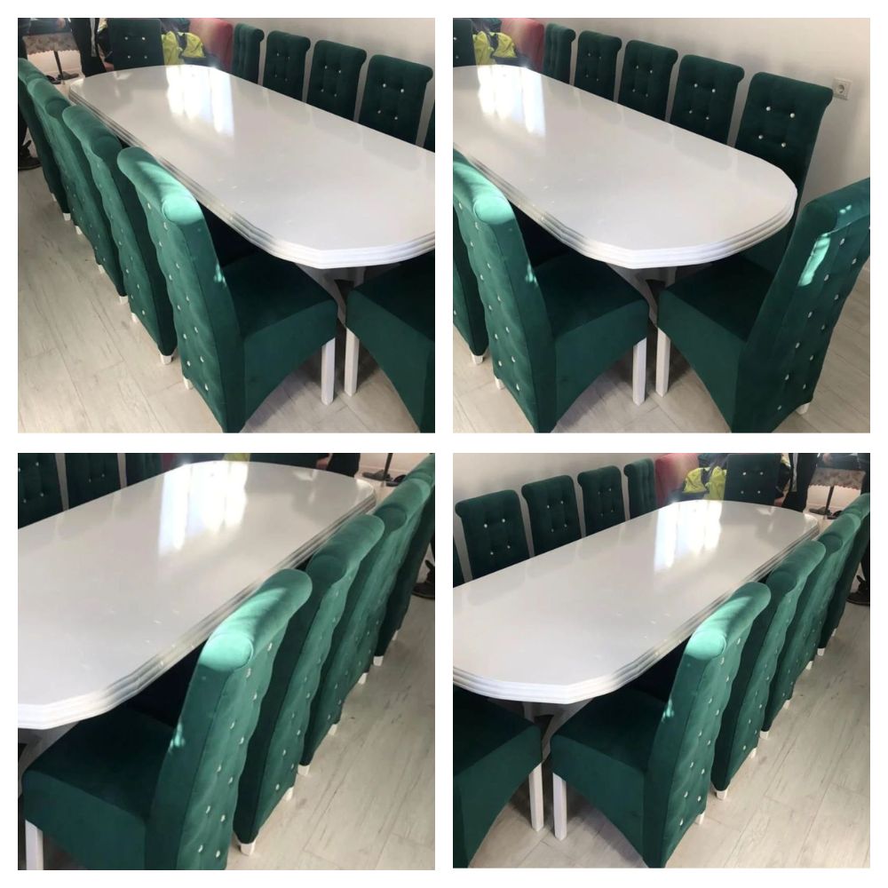 Set masă bucătărie și 12 scaune Vintage verde smarald