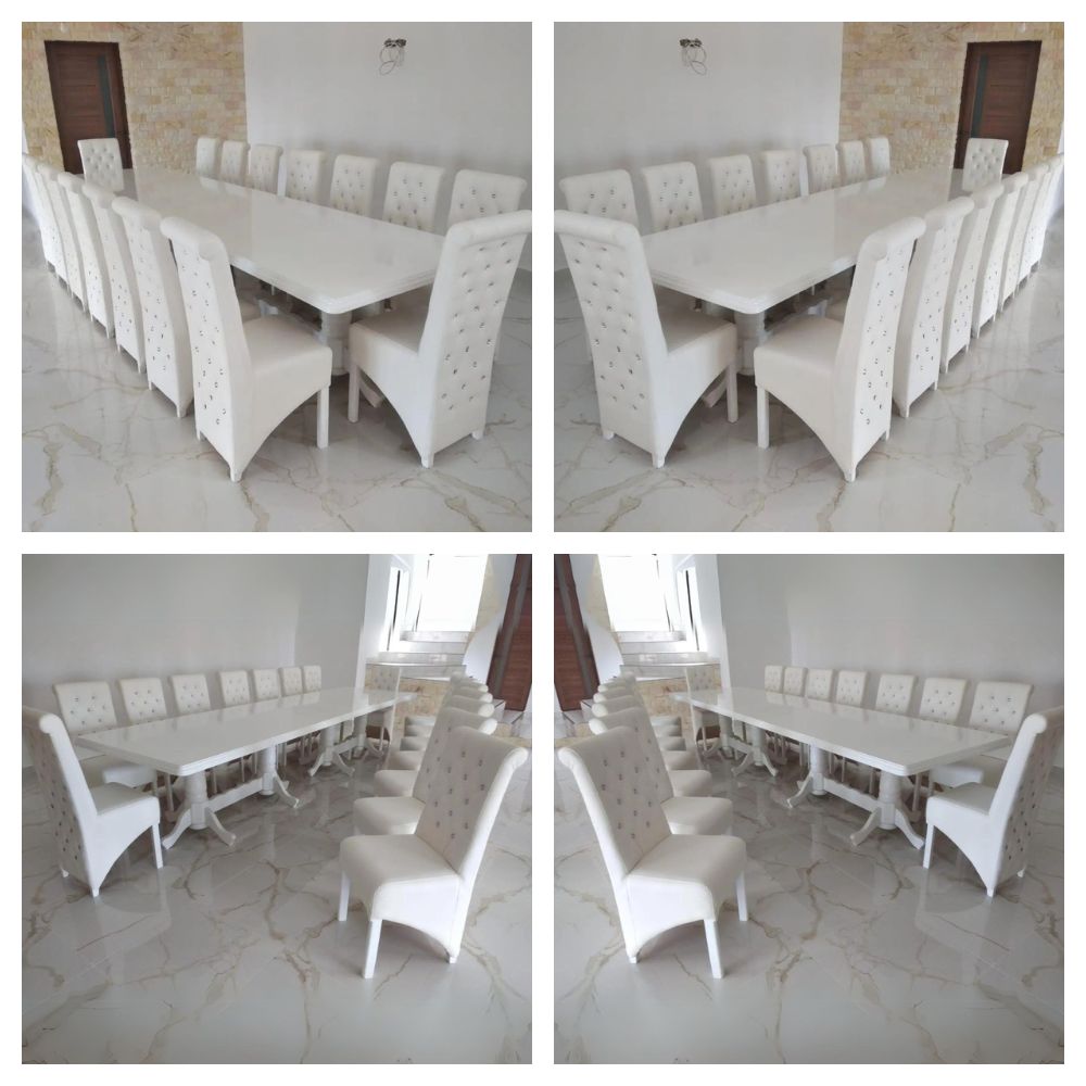 Set masă cu 16 scaune vintage, culoare All White