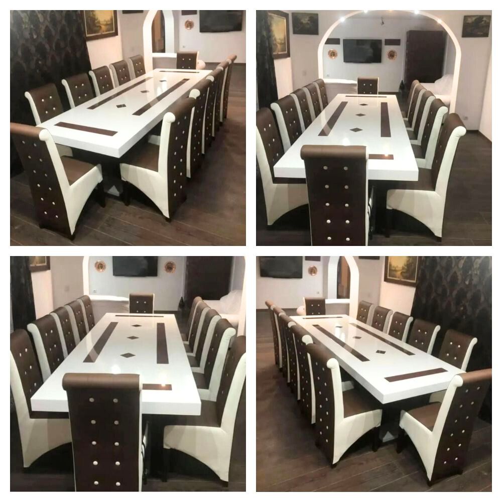 Set masă cu 12 scaune maro-alb Zara