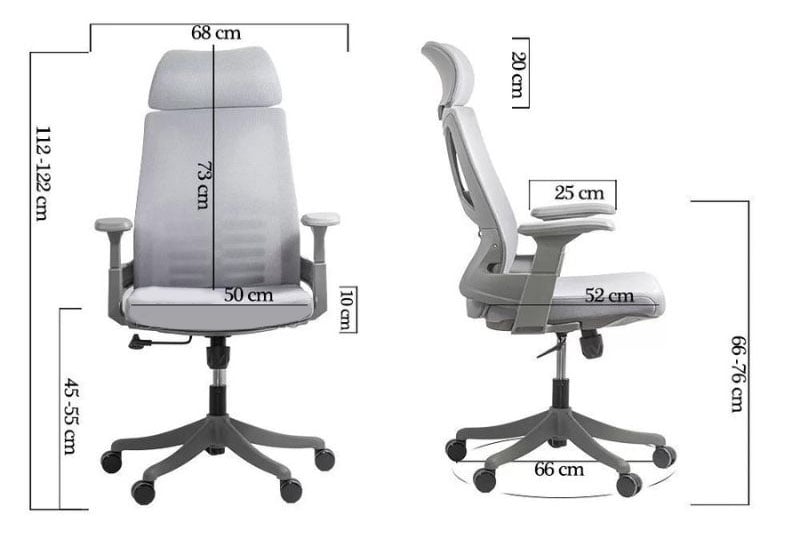 Dimensiuni scaun birou cu suport lombar si tetiera SYYT 9514 gri