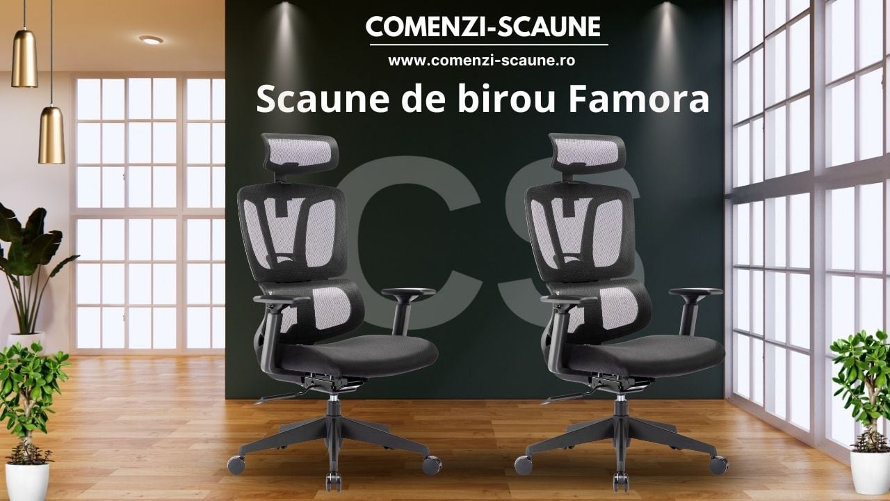 Scaune de birou ieftine și confortabile model Famora cu tetieră prezentare 2