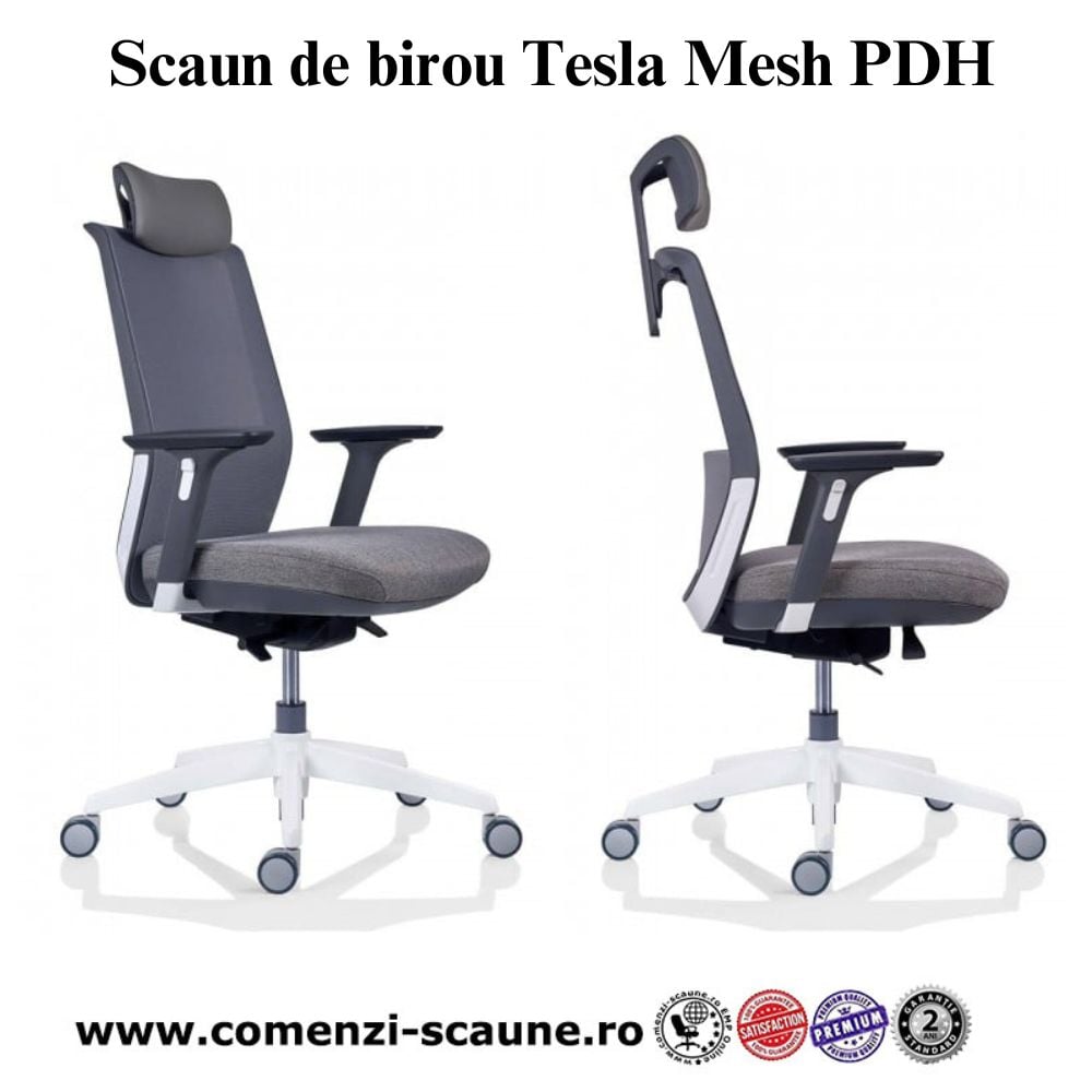 Scaune pentru birou confortabile și rezistente Tesla Mesh PDH Gri