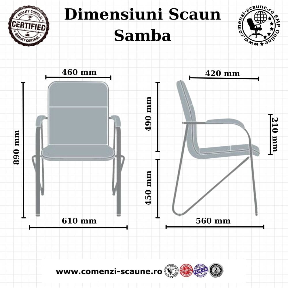 Dimensiuni scaune de conferință Samba